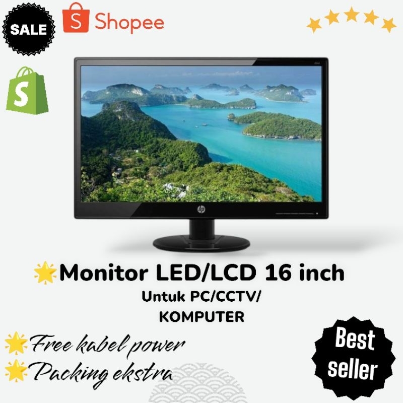 Lcd/Led monitor 16 inch wide screen untuk PC/Komputer/CCTV second bergaransi