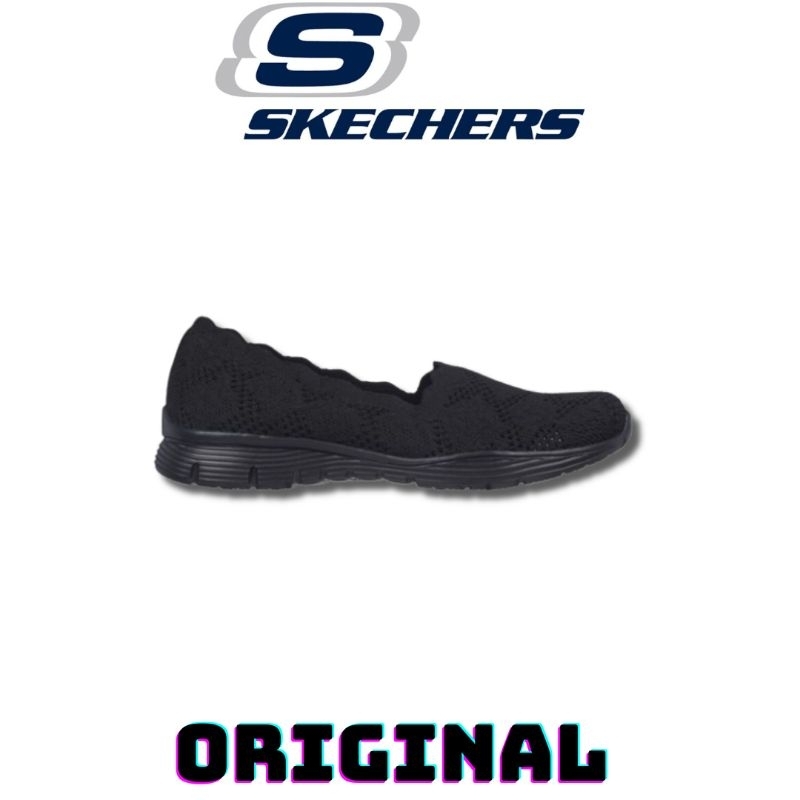 Sepatu Skechers Slip On Seager Black Women's ( 158111/BBK ) Original