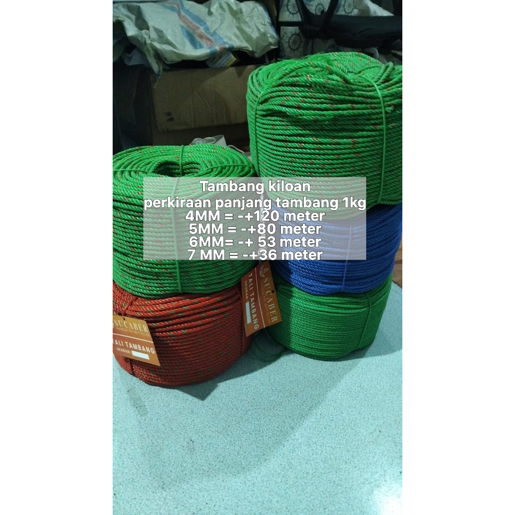 Tali Tambang 4mm 5mm 6mm 7mm 8mm Tampar Plastik PE harga per kilo