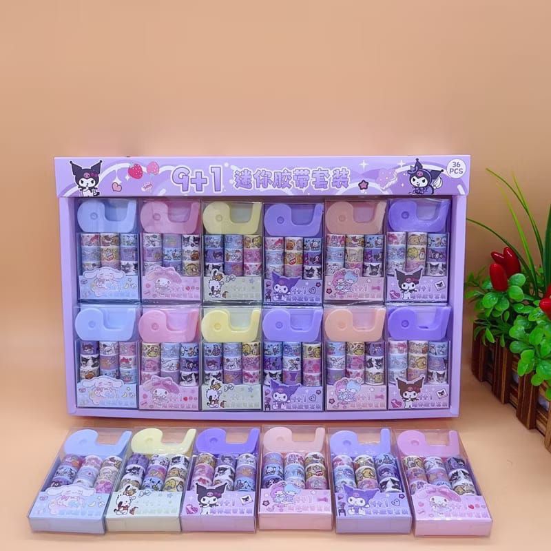 

9in1 selotip kuromi sanrio unicorn + alat dispenser mini mainan solatip isolasi glitter