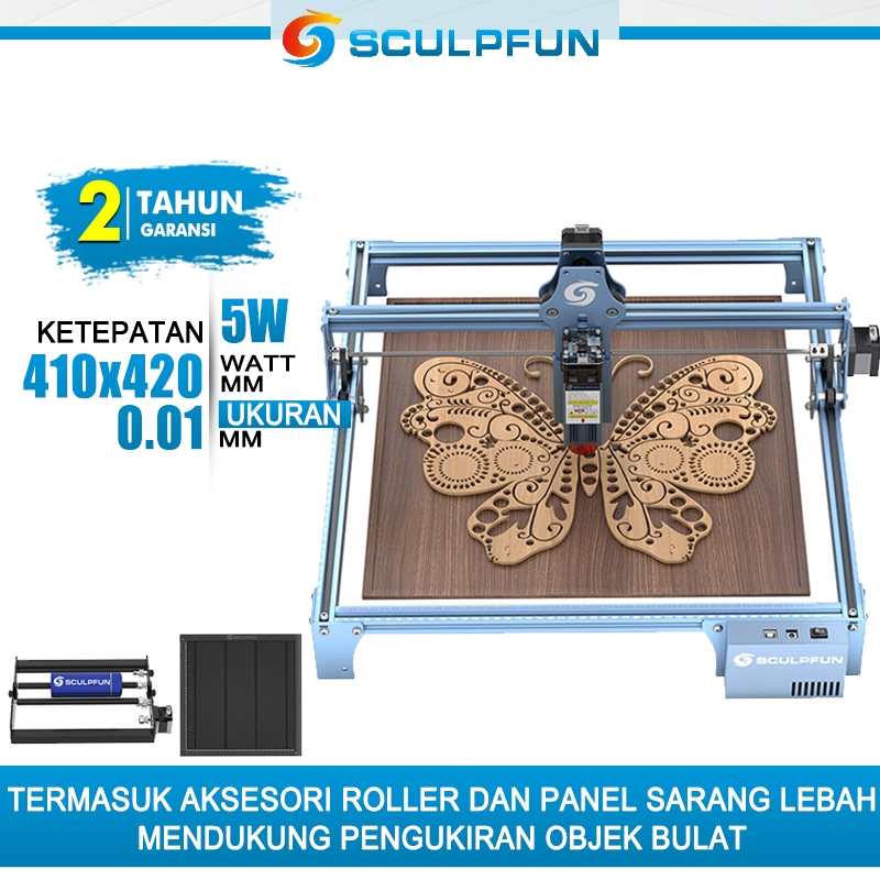 SCULPFUN S9 Mesin Ukiran Laser Logam laser cutting Akrilik + Meja Kerja Sarang Lebah +Rotary Roller