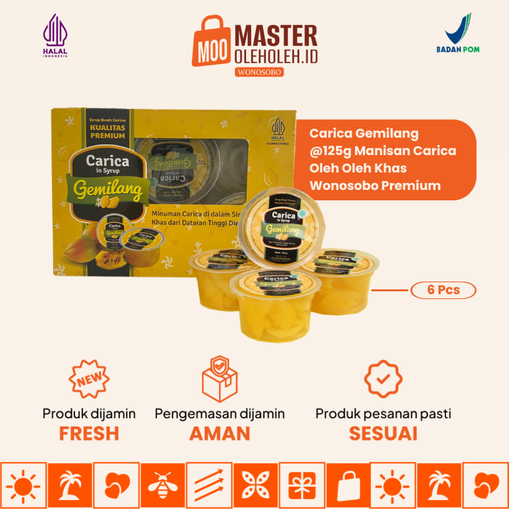 

Carica Gemilang Isi 4 @125g Manisan Carica Oleh Oleh Khas Wonosobo Premium