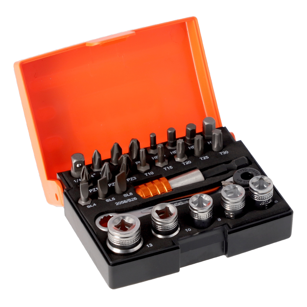 BAHCO 26PCS Bit Set 1/4In with Bits Sockets Bit Ratchet and Adapters No. 2058/S26