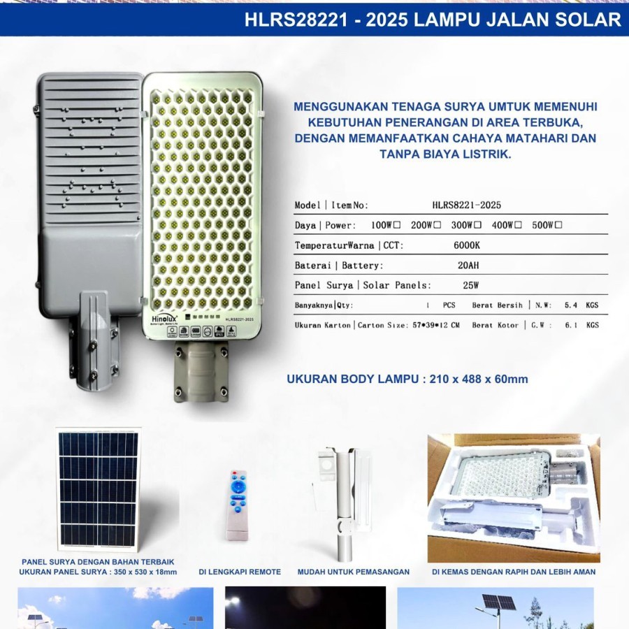 Lampu Jalan Solar Multi Watt 100Watt- 500Watt PREMIUM