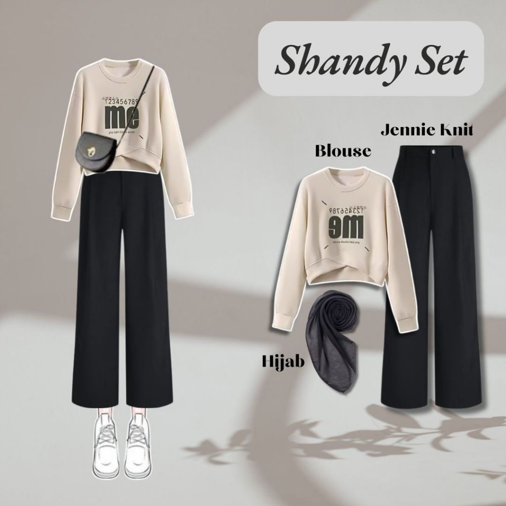 Shandy Set | One Style ( Sweater Blouse + Jennie Knit + Hijab ) | OOTD Korean Hijab