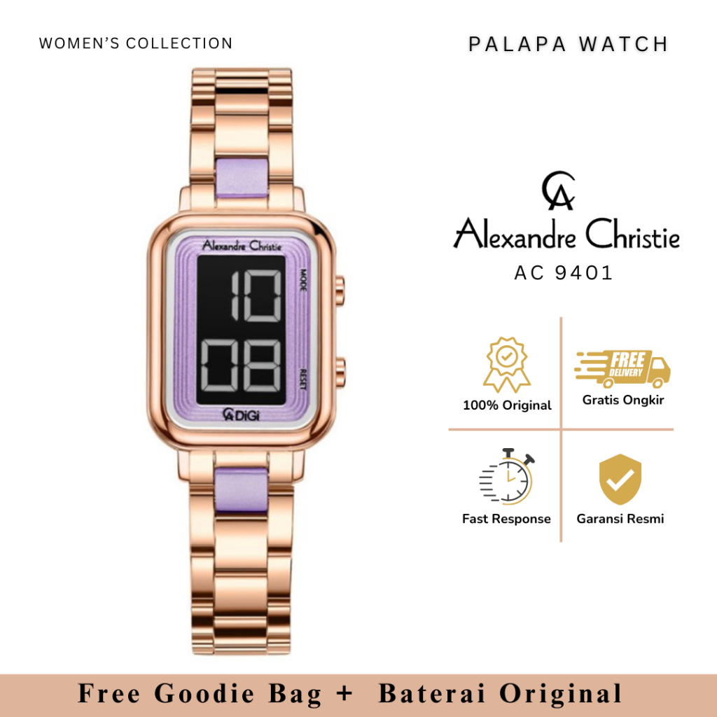 Jam Tangan Wanita Alexandre Christie AC 9401 / AC9401 Rantai Digital Original