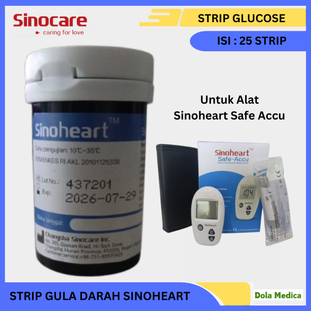 Sinocare/Sinoheart Safe Accu Strip Uji Gula Darah (25 Strip) Strip Uji Gula Darah dgn JARUM