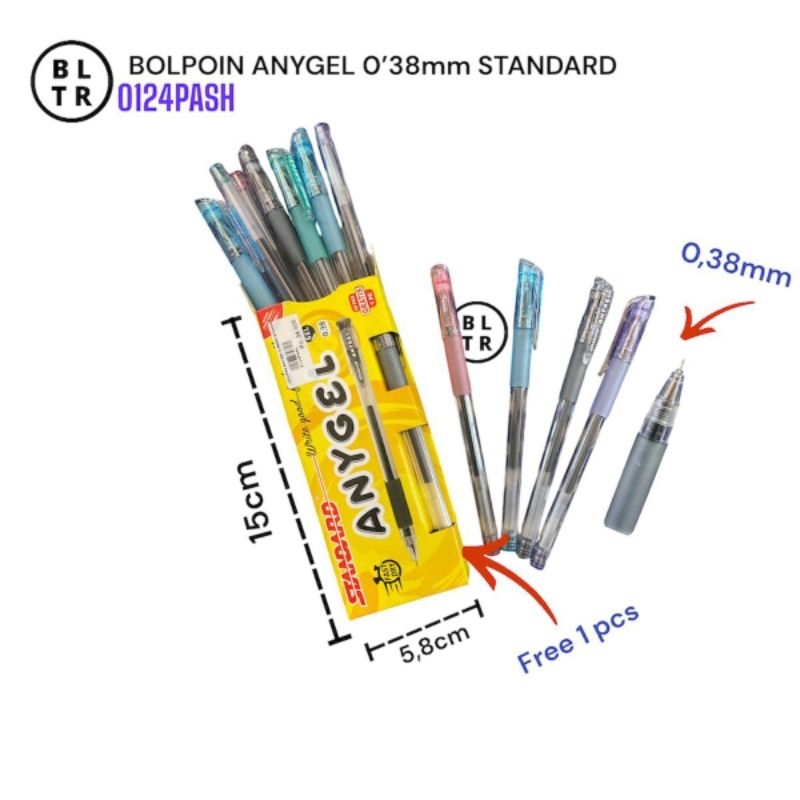

PAK // BOLPOIN GEL 0.38 HITAM ANYGEL 12PCS GRATIS 1 bolpoin STANDARD (0124PASH) /PEN GEL/PULPEN GEL//NEW ORIGINAL