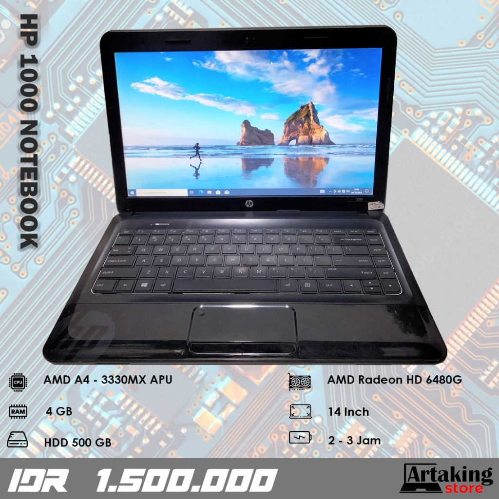 HP 1000 Notebook PC - AMD A4 - Ram 4 GB - Normal Semua Siap Pakai