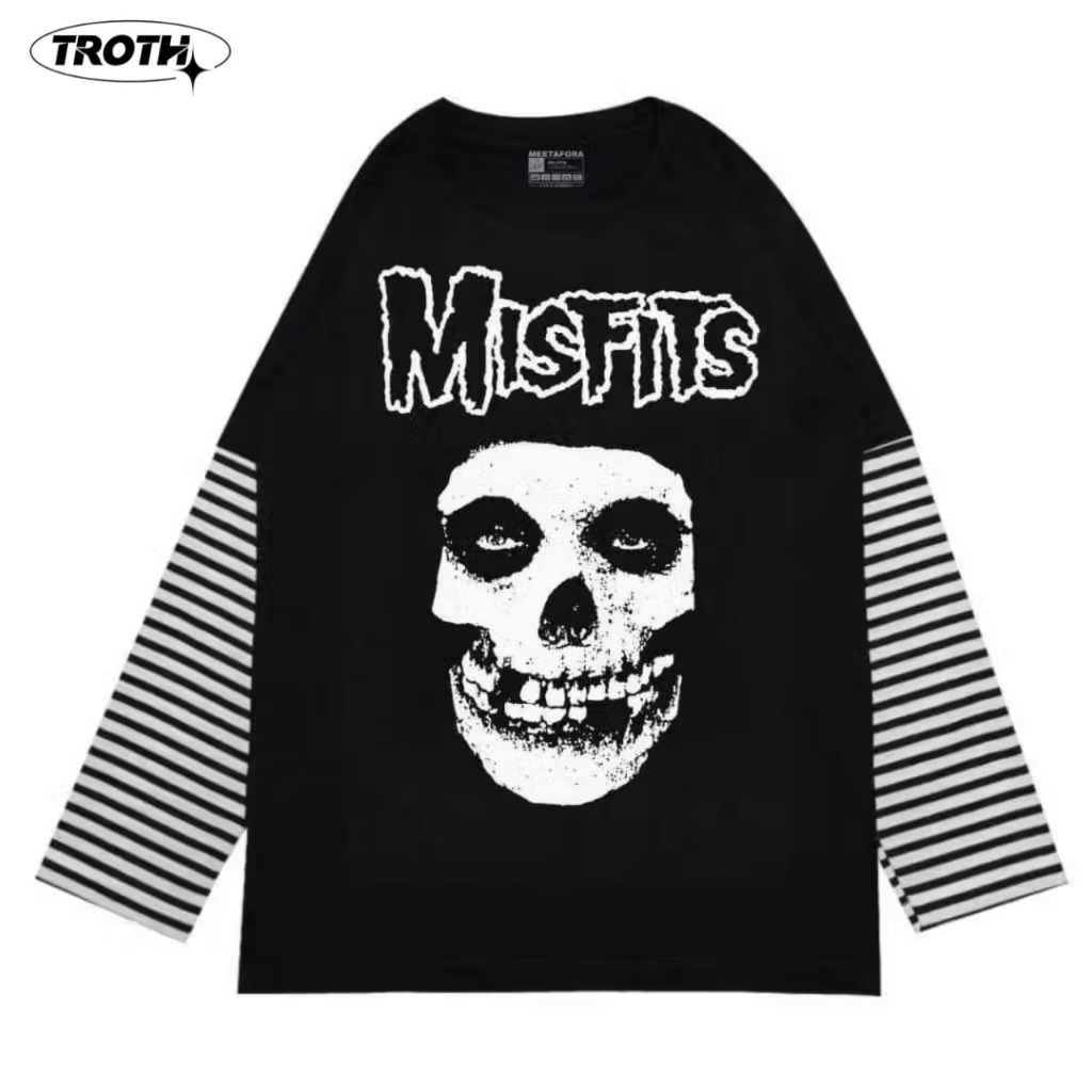 Troth tshirt long sleeve misfits vintage kaos lengan panjang layer hitam pria dan wanita unisex