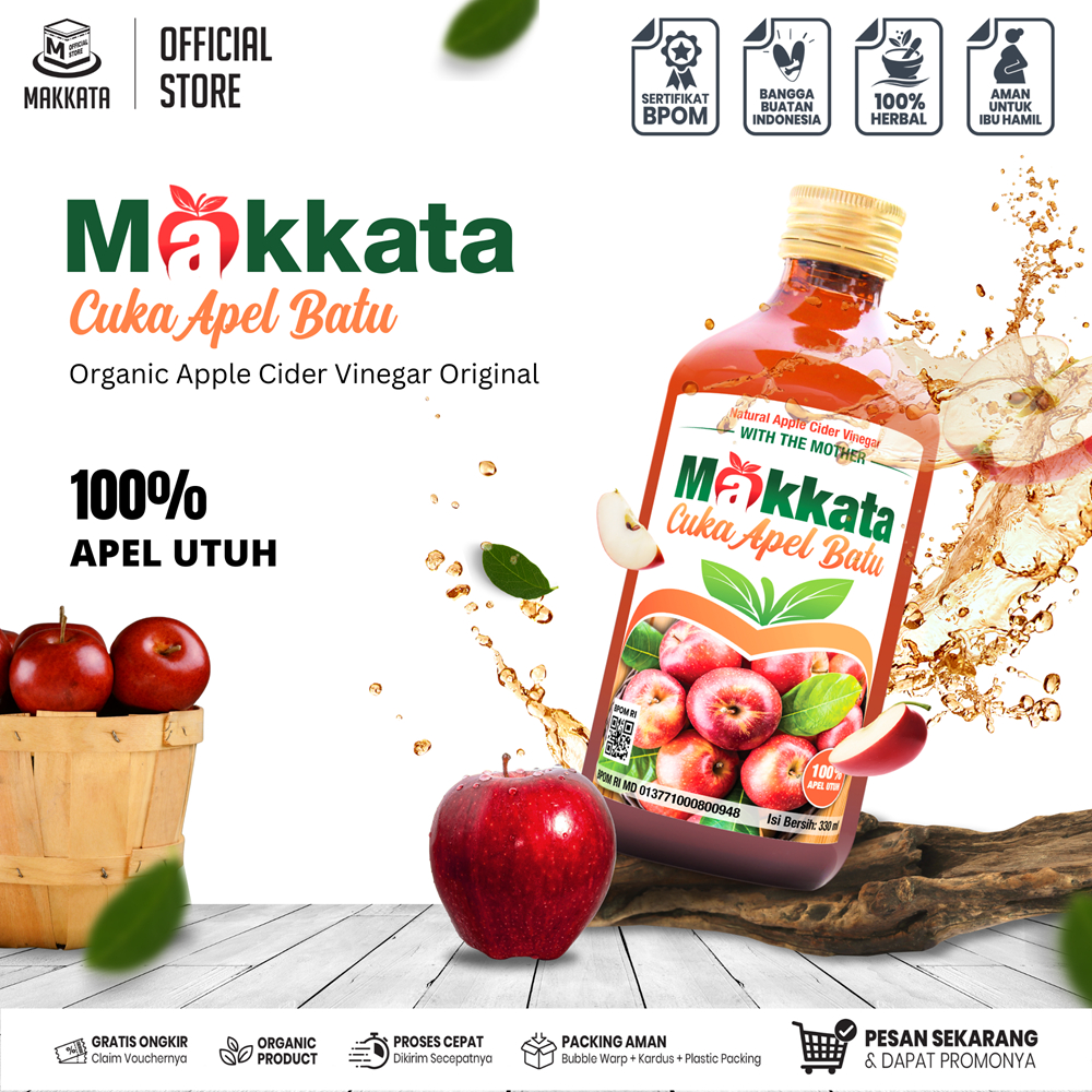 

CUKA APEL Batu Malang MAKKATA Organic Apple Cider Vinegar Original 100% APEL UTUH