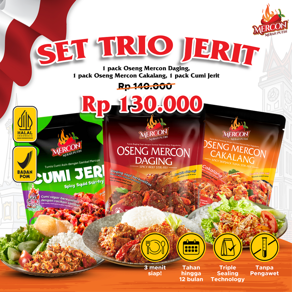 

Mercon Merah Putih - Set Trio Jerit|| Oseng Mercon Daging + Cumi Jerit Sambal Mercon + Oseng Mercon Cakalang