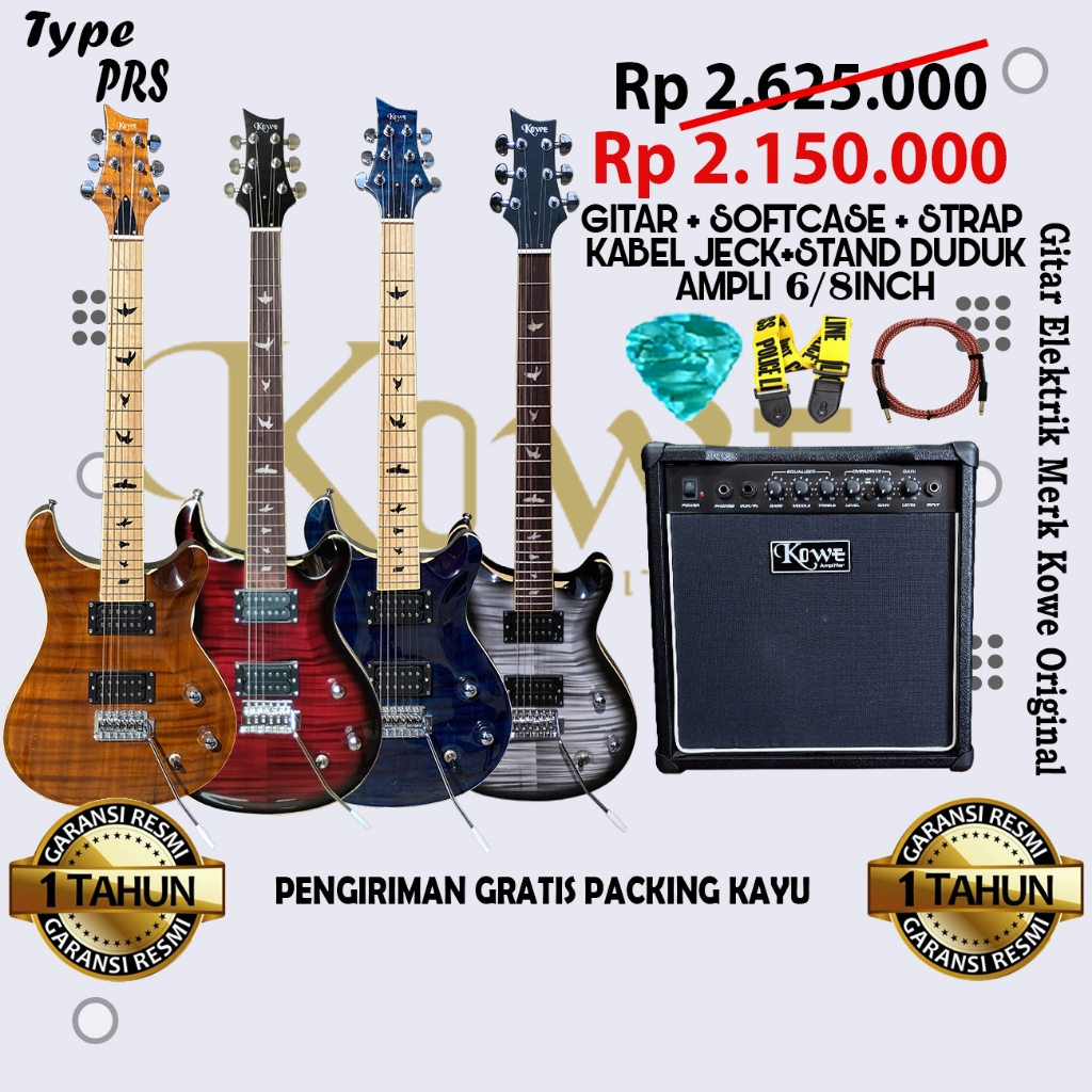 PROMO Paket Bundling Gitar Listrik/Gitar Elektrik Model PRS Merk Kowe Original