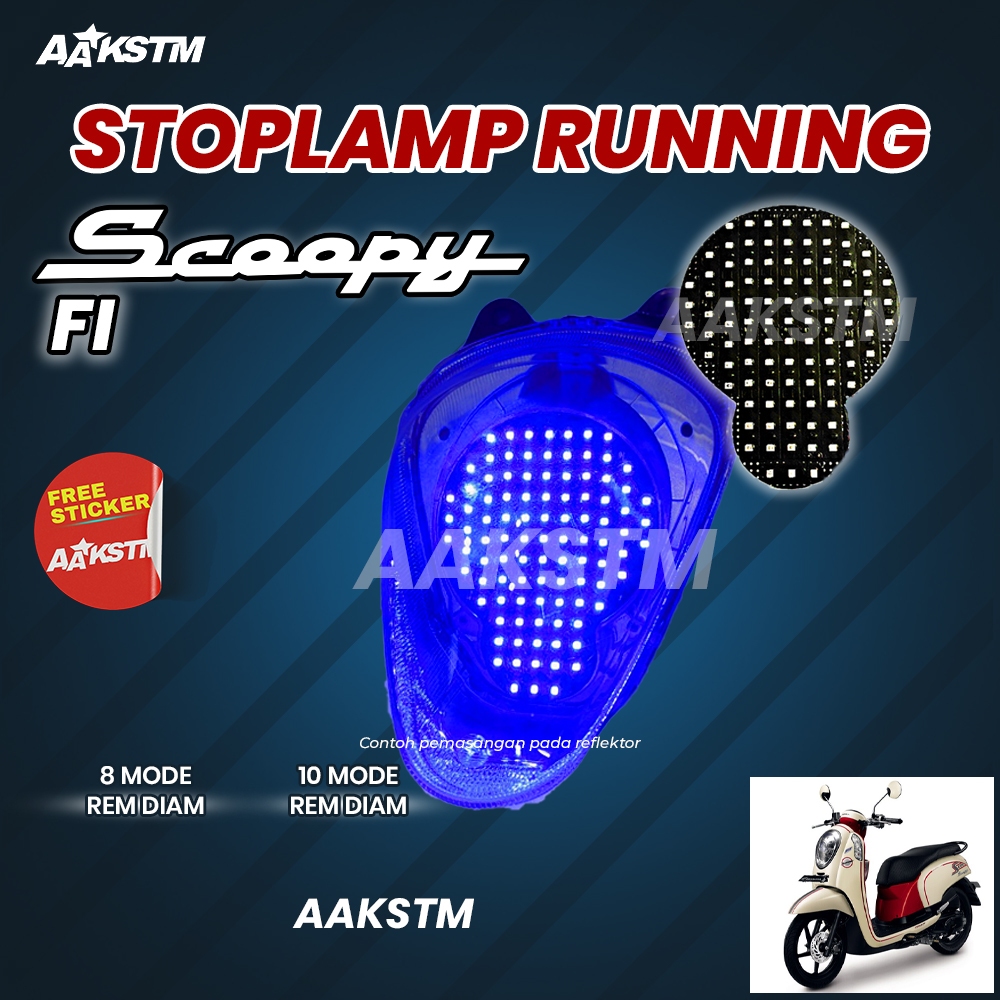 STOPLAMP RUNNING SCOOPY FI TAHUN 2013 - 2017 LAMPU REM LED 8 & 10 MODE VARIASI AA KASTEM