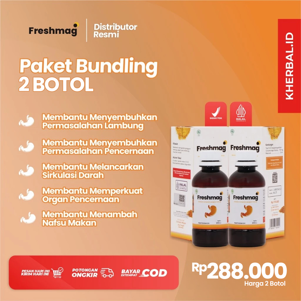 

Paket 2 Box Freshmag Original - 2x Mengatasi Permasalahan Lambung Dengan Madu. Atasi Infeksi Lambung, Tingkatkan Imunitas Tubuh Menambah Nafsu Makan dan Mengeluarkan Racun di Perut.