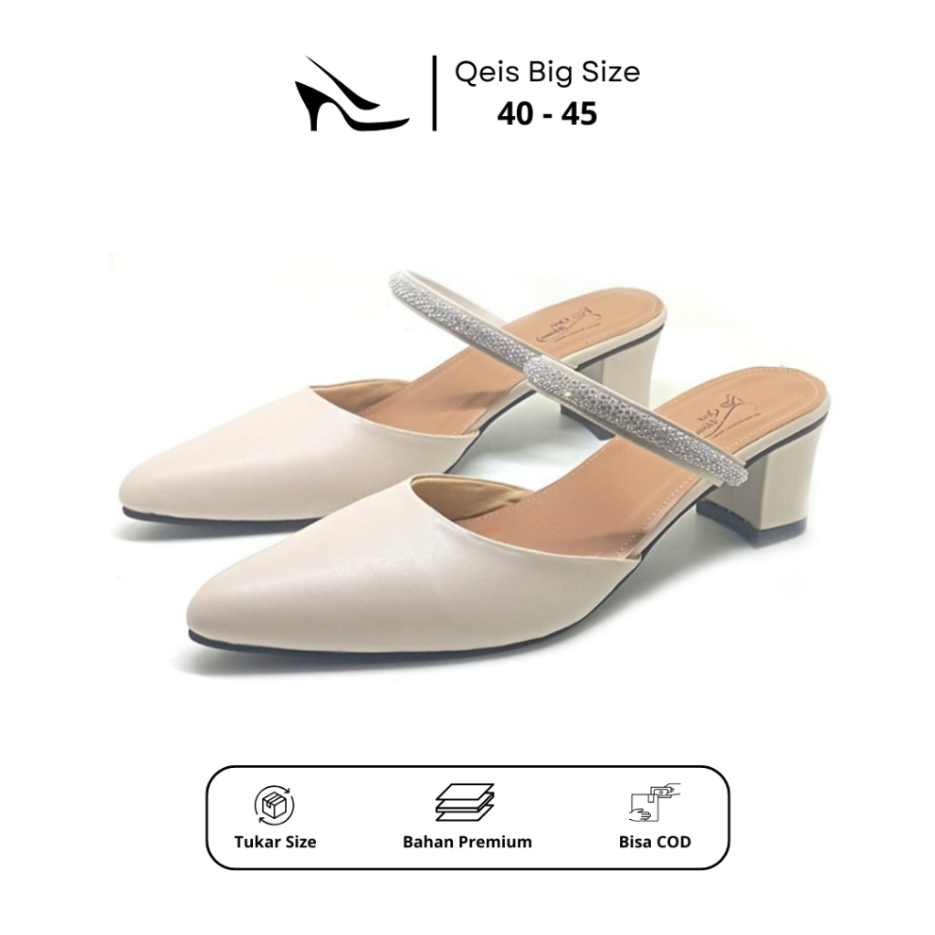 BIG SIZE - Sandal Heels Mules Wanita Qeis 512 Ukuran Jumbo Hak 5cm