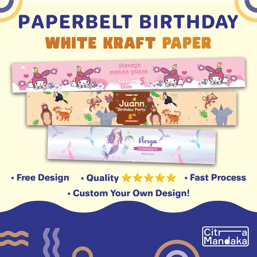 

Paper belt Birthday Bento Box Ulang Tahun Premium White Kraft | Label Bento Ulang Tahun Anak | Bento Roller Label Pengikat Makanan