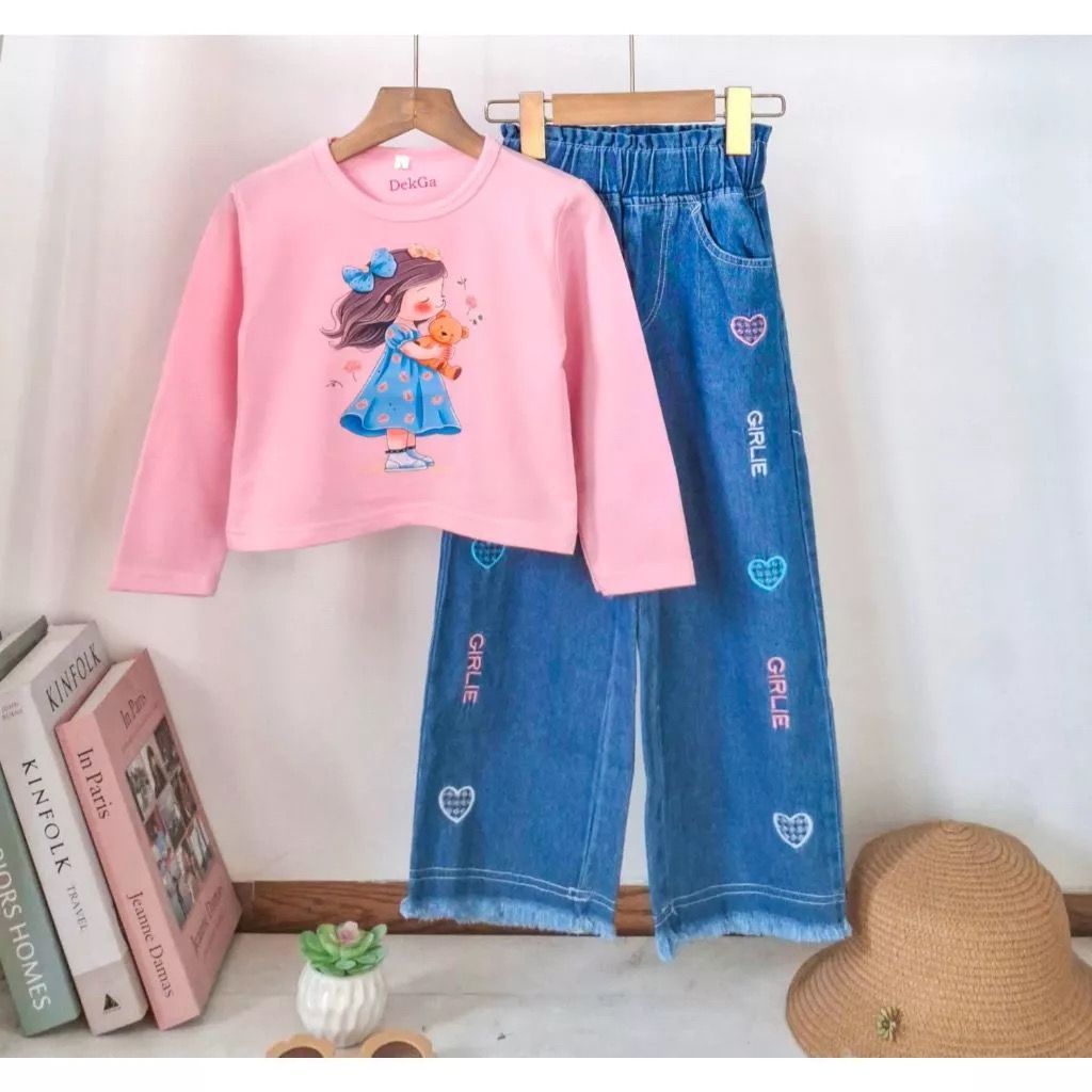 set Girlie kaos dan kulot jeans Anak usia 2th-12th