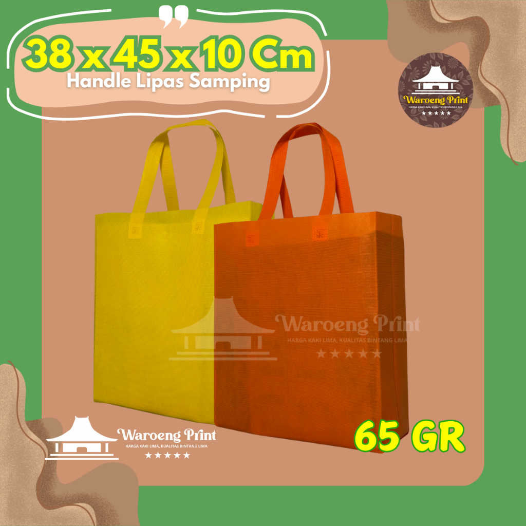 

TAS SPUNBOND HANDLE LIPAT SAMPING (HLS) 38X45X10 CM 65GR POLOS UNTUK TAS SOUVENIR, SYUKURAN, MENGENANG, PROMOSI, BANSOS,DLL