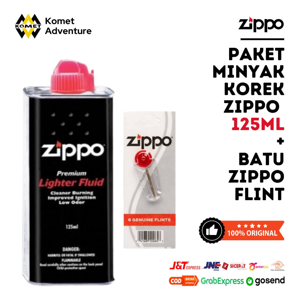 Minyak Korek Zippo 125ml + Batu/Zippo Flint (Original Zippo) Paket Minyak+Batu