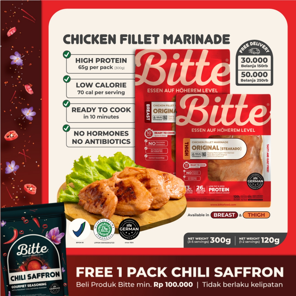 Bitte Healthy Frozen Chicken Marinade High Protein Low Calorie & Fat Diet Food Ready to Cook / Ayam 