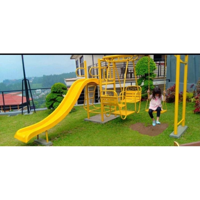mainan set playground anak satu set perosotan ayunan hadapan dan ayunan rantai