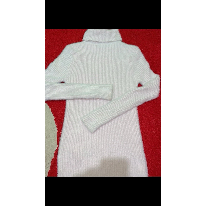 Inner rajut bulu fuzzy anggora baju dalaman turtleneck kunit manset