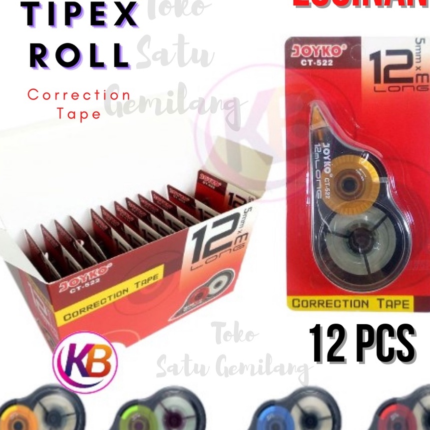 

KF7 Tipe X Roll 1 Lusin 12 Pcs Joyko Tipex Kes Ct522 Correction Tape Joyko Ct522 12mx5mm Gemilang