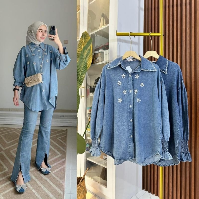 De'amoor | Yuan Kemeja Jeans Import | Blouse Jeans | Bigsize | Atasan Jeans