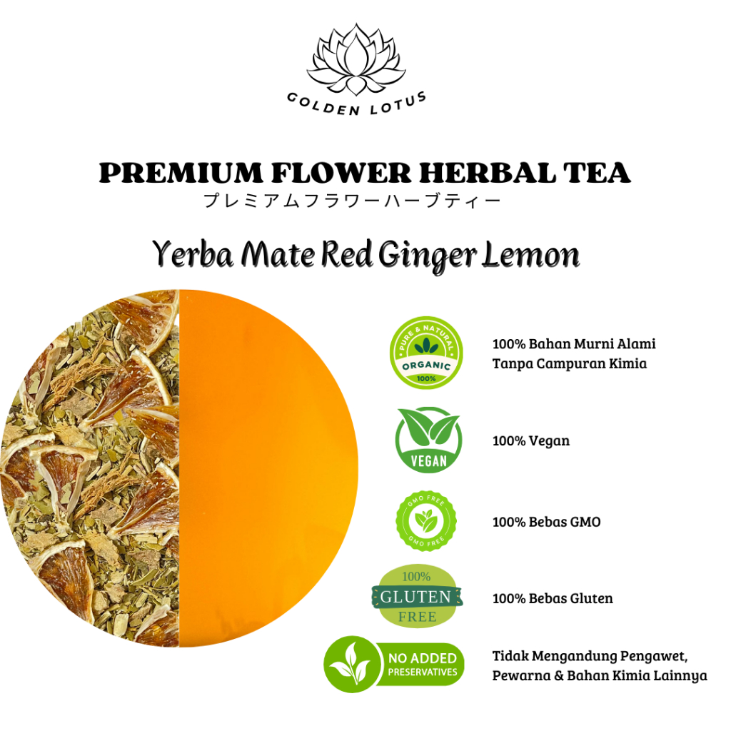 

GOLDEN LOTUS Teh Tingkatkan Energi Fokus Imun YERBA MATE Organic Premium Flower Tea Herbal