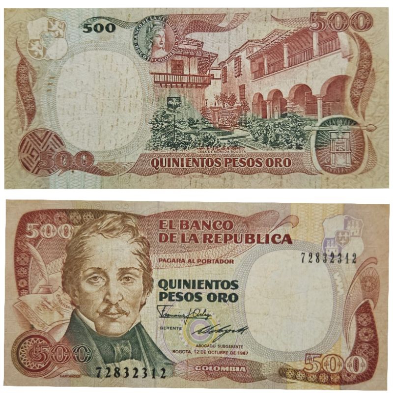 Uang Asing Negara Colombia 500 Peso Tahun 1993 Kondisi AXF Bagus Original 100%