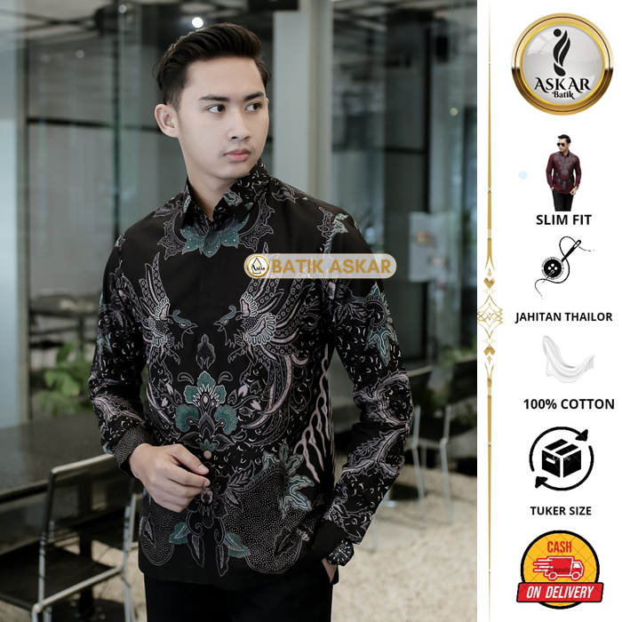 Askar Batik Motif Harsa Hitam Batik Pria Slimfit Lengan Panjang Full Furing Premium Original Solo Mo