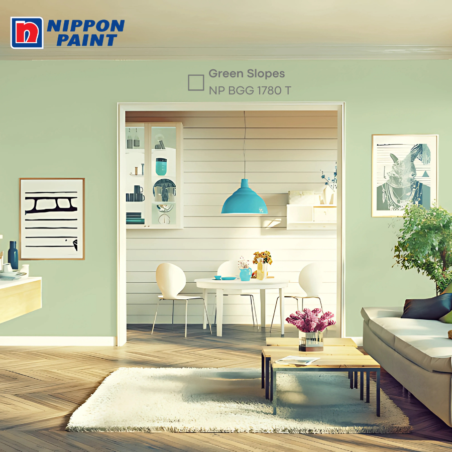 NIPPON PAINT CAT TEMBOK EKSTERIOR & INTERIOR GREEN SLOPES NP BGG 1780 T HIJAU MUDA SPOTLES WEATHERBO