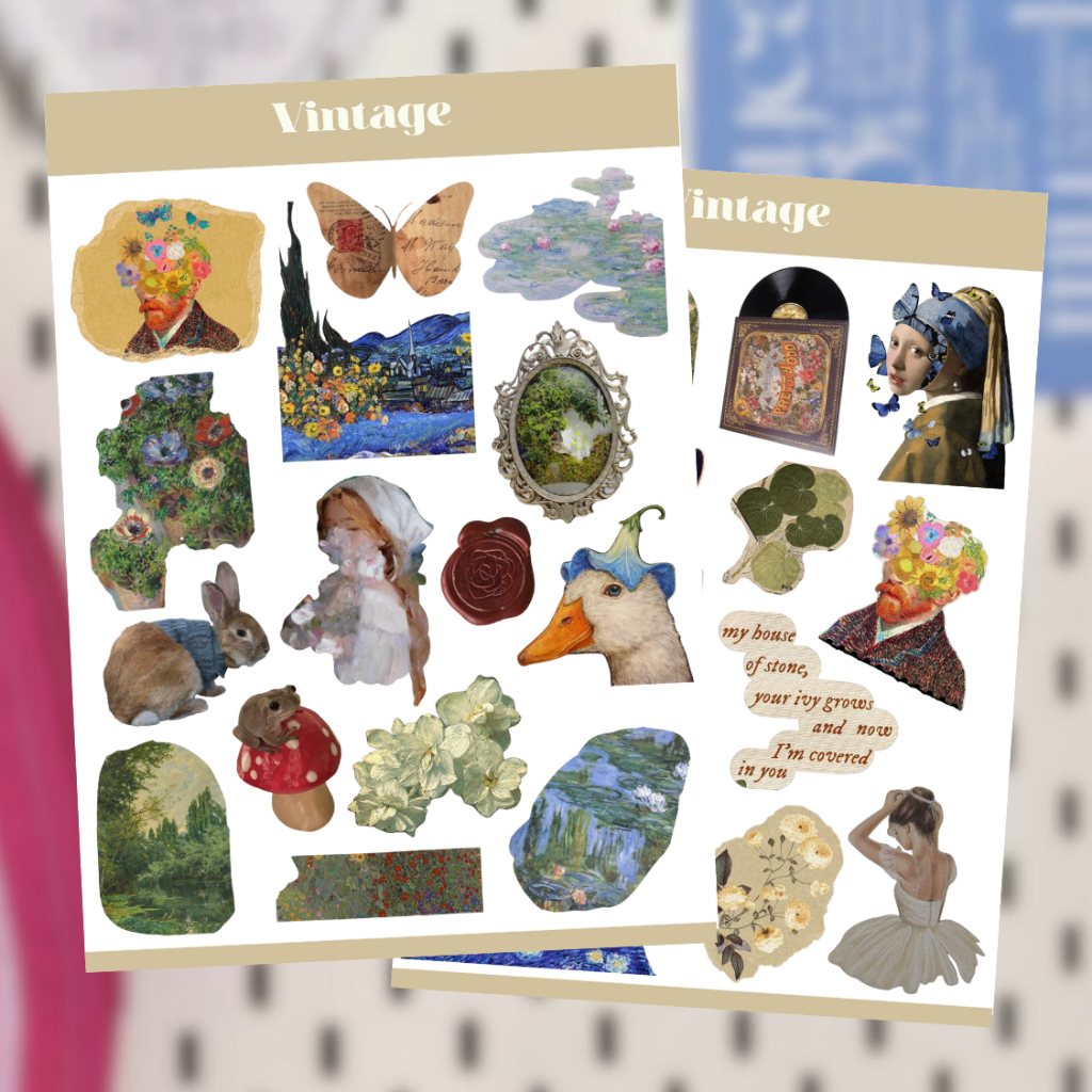 

VINTAGE PAINT DECO STICKER SHEET / CUTE KAWAII DECO STICKER VINTAGE RETRO AESTHETIC FOR JOURNALING