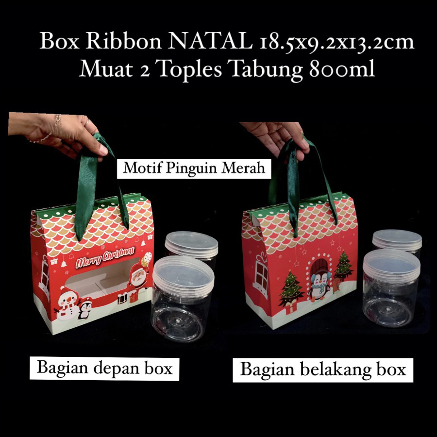 

5 pcs Box Ribbon Natal Dus 2 Toples Tabung 800ml Kotak Packaging Hampers 18.5x9.2x13.2 cm