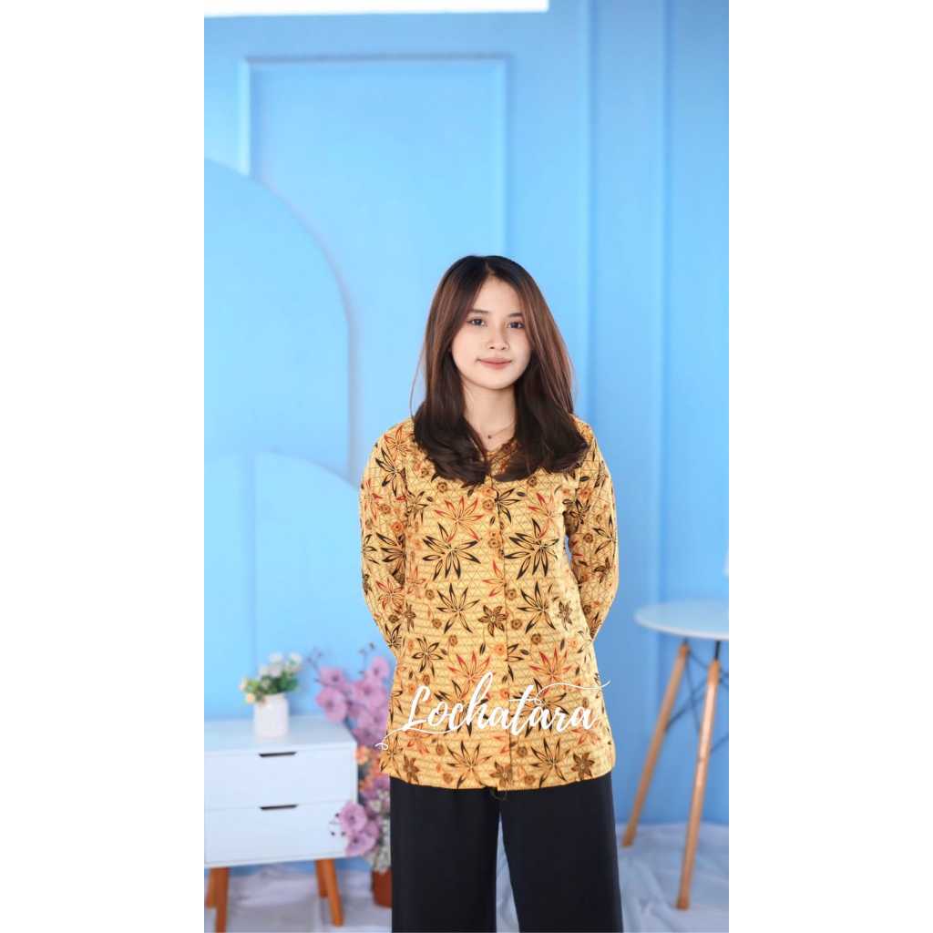 Atasan Batik Wanita Kuning Motif Bunga