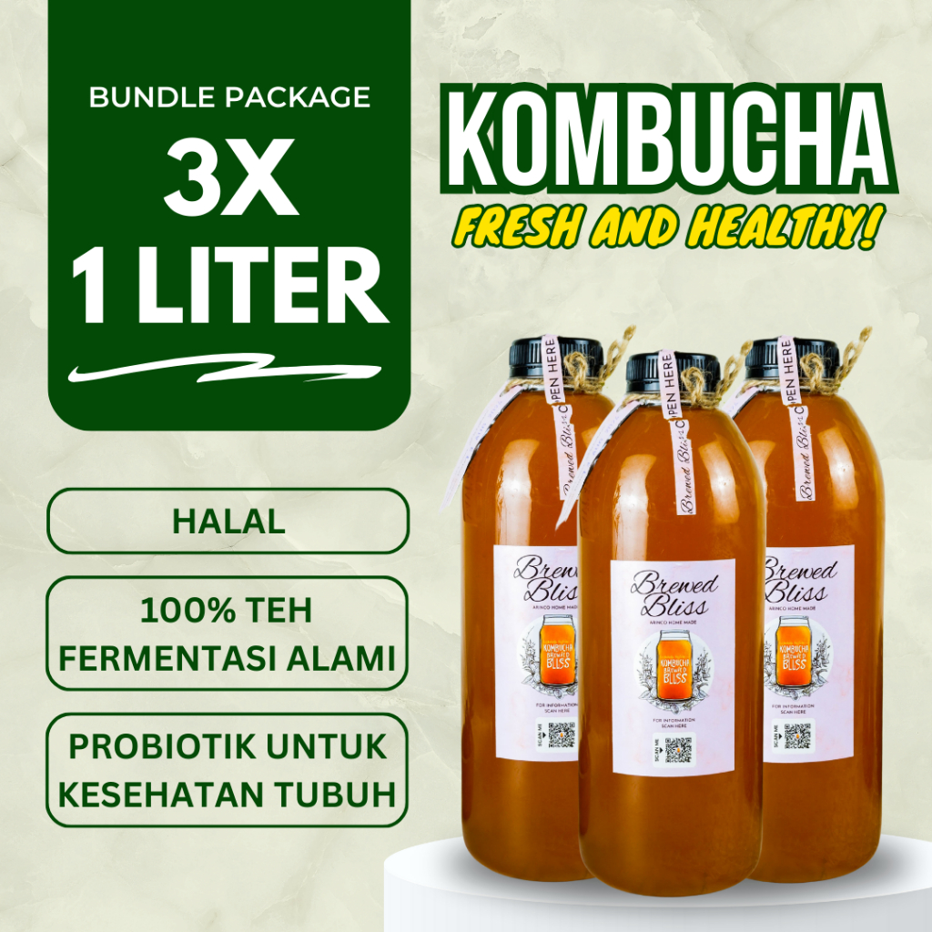 

3x Kombucha 1 Liter Kombucha Original 1000mL Teh Kombucha Tea Minuman Kombucha Scoby Kombucha