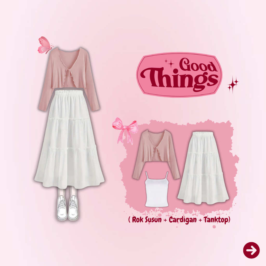 3in1 One Set Korean Style ( Cardigan Wanita, Rok Susun Basic , Tanktop Polos Premium ) - KA057