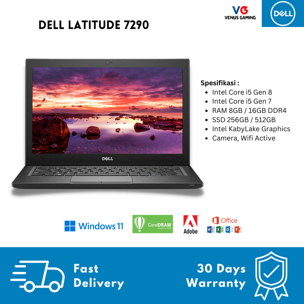 Laptop Slim Untuk Sekolah Dell 7290 Core i5 RAM 8GB SSD 256GB 12 Inch Second