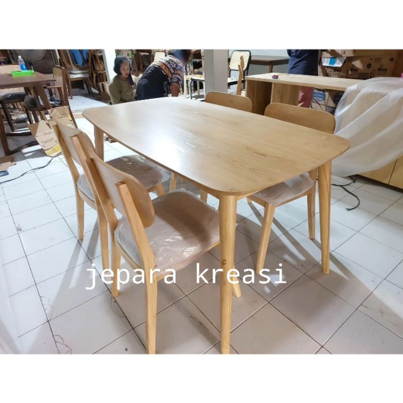 meja makan 4 kursi jati minimalis modern, set meja makan jati kursi 4 minimalis modern
