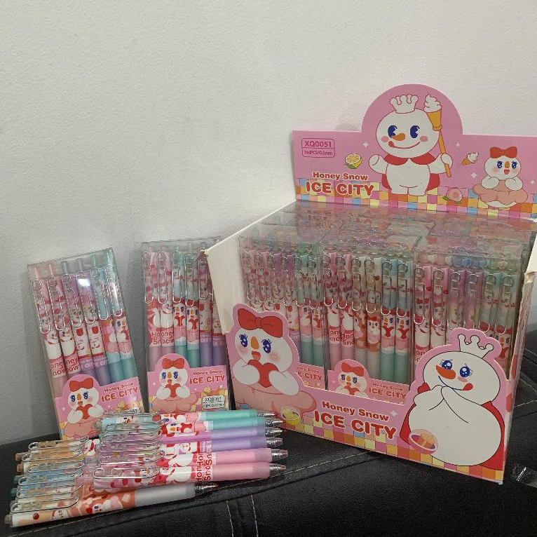 

(1 SET ISI 12) pulpen gel mixue cute karakter pena kantor sekolah aesthetic warna hitam tebal 0.5mm