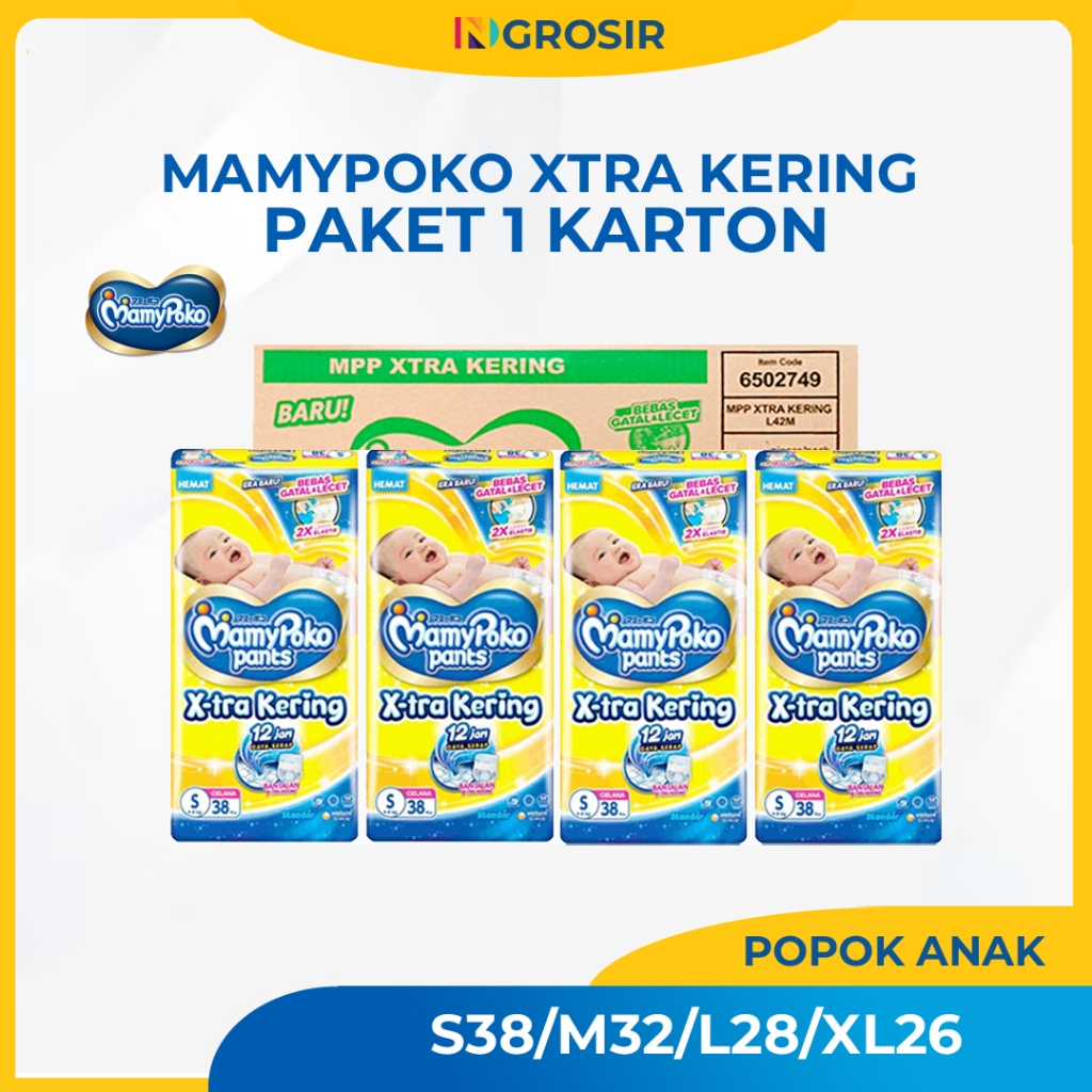 MamyPoko Pants Extra Kering S38/M32/L28/XL26/XXL24/Perekat M40/Perekat NBS44/S1/M1/L1/XL1/XXL1 RENCE