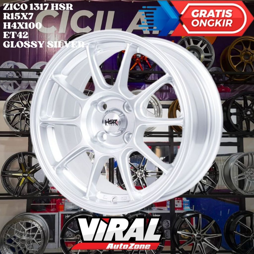 Velg Mobil Ring 15 HSR ZICO R15 LEBAR 7 INCH LUBANG BAUT 4 ET42 SILVER