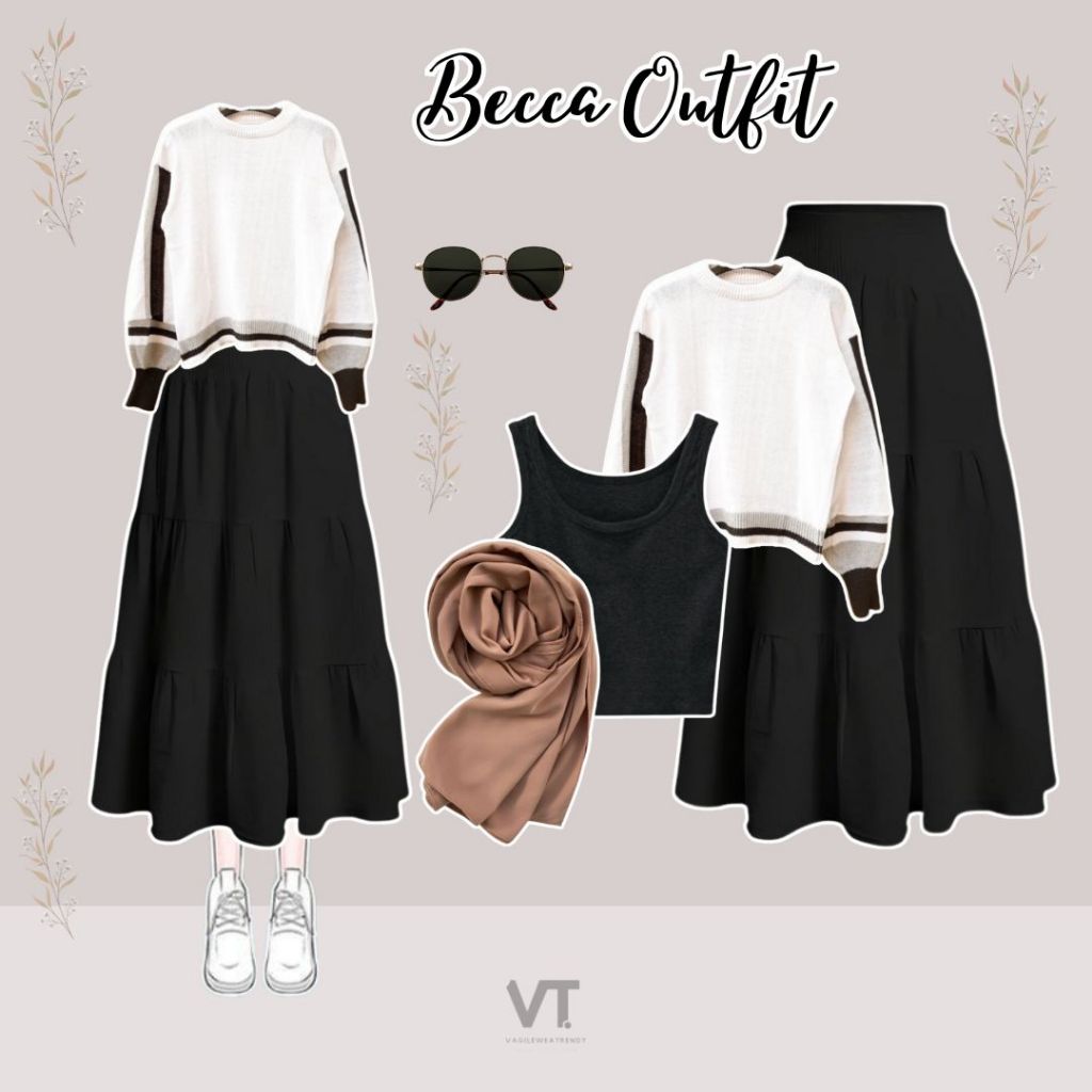 Becca Outfit (Hijab, Tanktop, Sweater, Rok) Fashion Hijab Wanita Gaya Korea