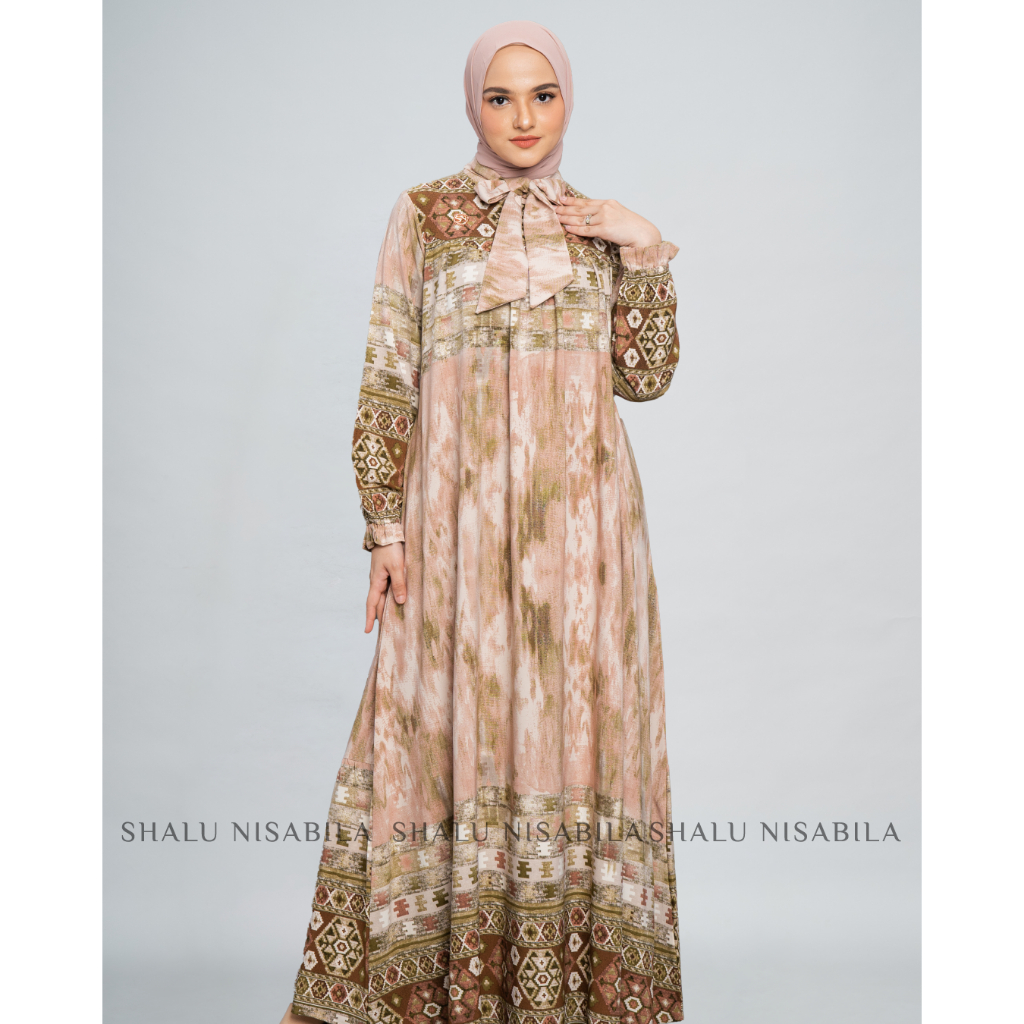 Shalu Nisabila - Aisyah Dress Gamis Printing Syari Baju Santai Wanita Elegan Home Dres Muslimah