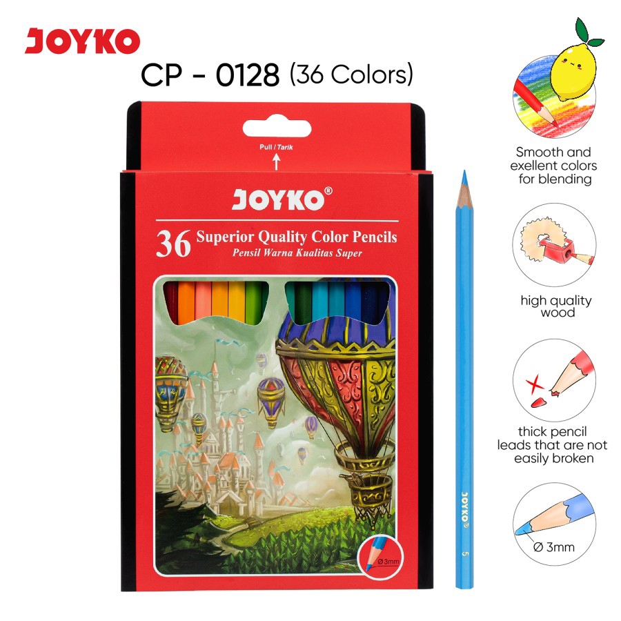 

Pensil Warna / Color Pencils Hexagonal Grip Joyko CP-0128 36 Warna