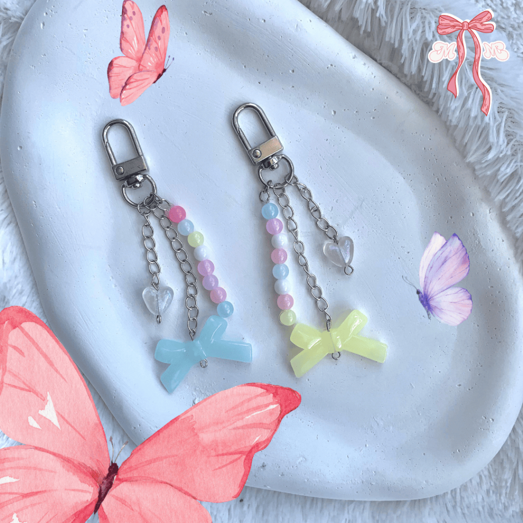 CARABINER KEYCHAIN PASTEL RIBBON / MANIK JELLY PITA LOVE / GANTUNGAN KUNCI / BAG CHARM / GANTUNGAN D