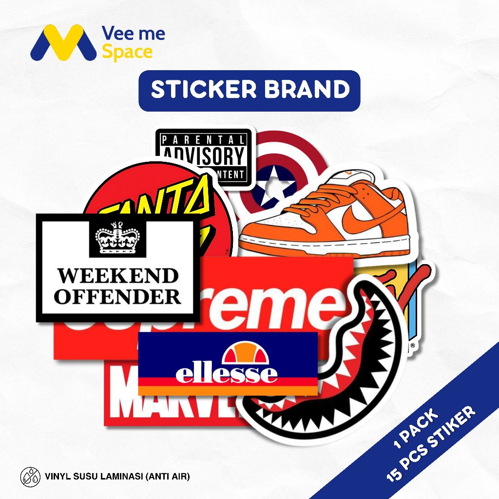 

[ISI 15 PCS] Stiker Brand | Stiker Brand Casual | Stiker Skena | Stiker Laptop | Stiker Helm Ukuran | Stiker Pack Band 3 - 6 cm