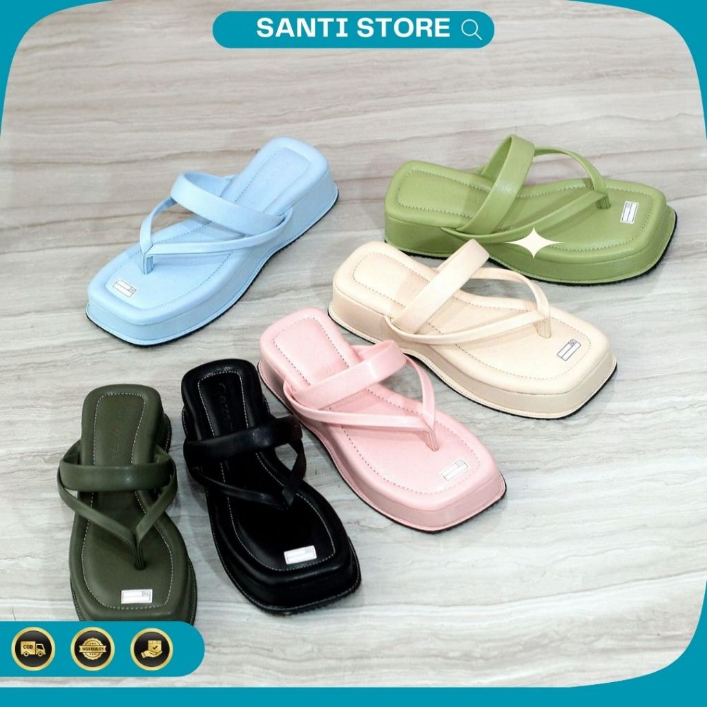 SANTI SHOES - SANDALS WEDGES PLATFROM EMPUK SENDAL JEPIT BAHAN SINTETIS POLOS TINGGI 5CM MK 02