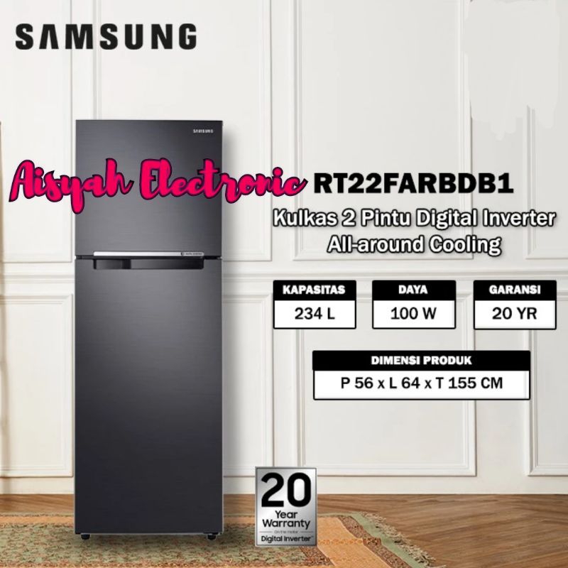 KULKAS SAMSUNG INVERTER 2 PINTU RT22FARBDB1 GARANSI RESMI